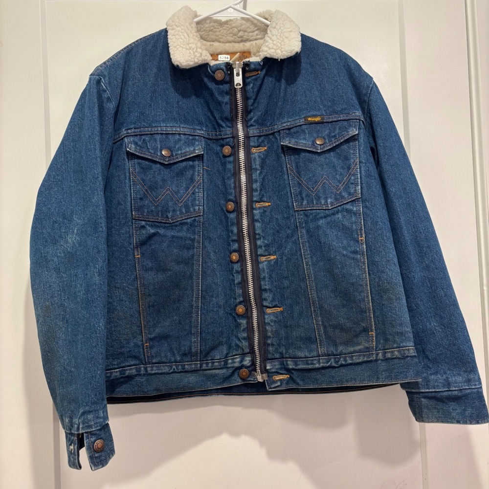 Wrangler Authentic Western Jacket Mens Medium Blue Denim Sherpa Lined 74255PW